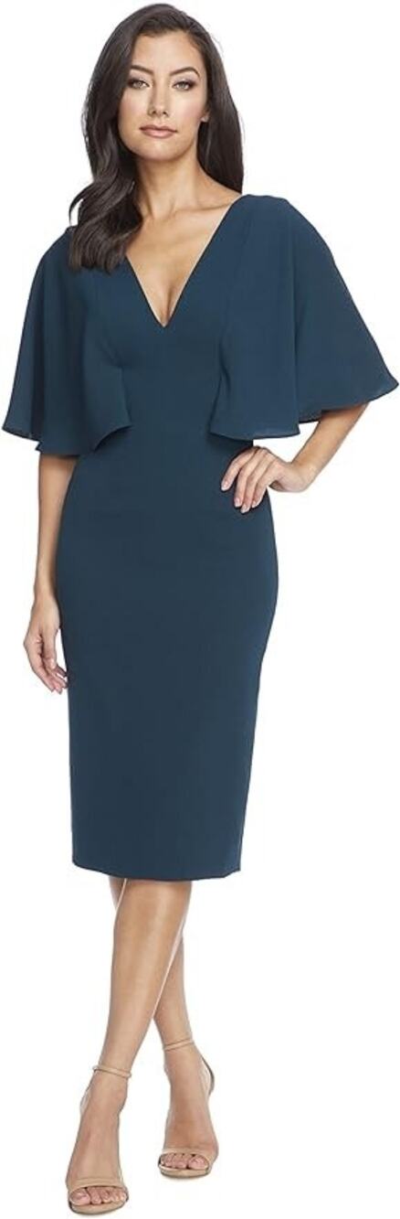 NWT Dress the Population Green Louisa Midi Plunging Dress Size Small